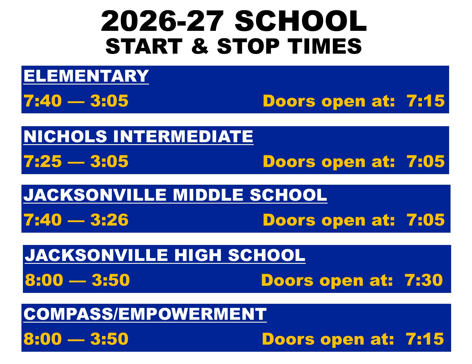 campus start stop times